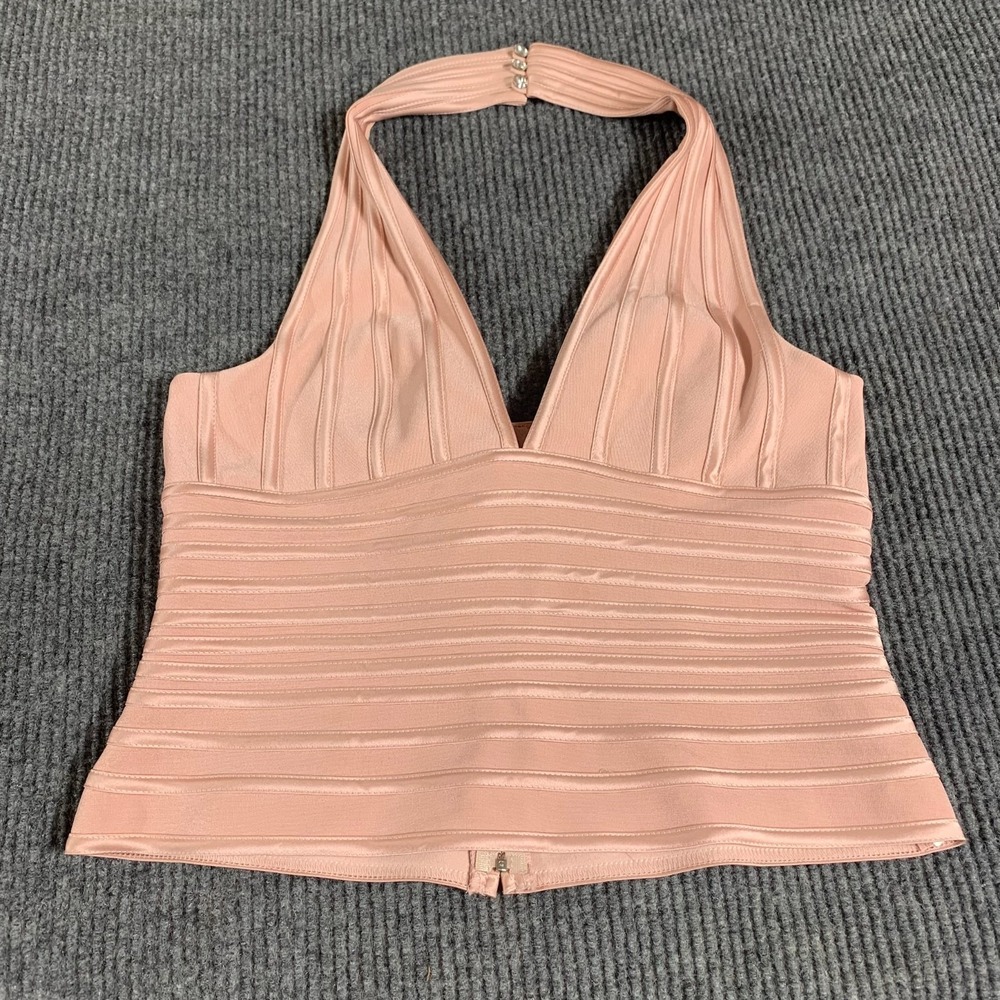 JS Collections Top Womens 14 Pink Halter  Y2K‎ Backless Cocktail Dressy Ruched